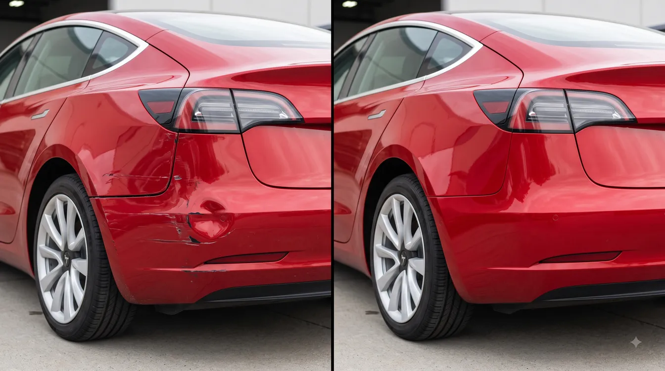Collision repair and automotive paint on a vehicle