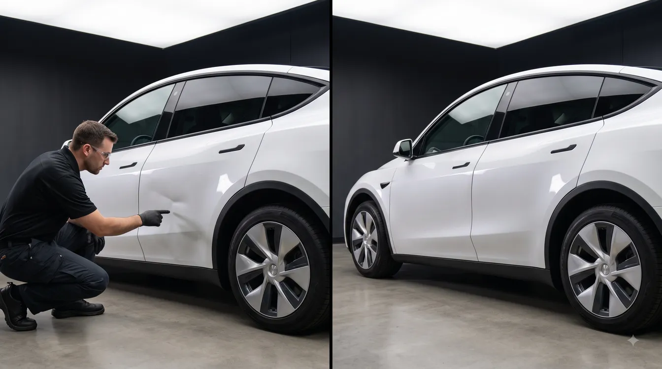 Dent removal on a vehicle body panel